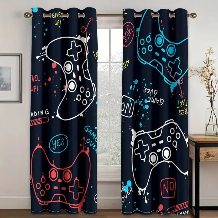 2pcs Cortinas De Juego 3D Para Niños Y Niñas Cortinas De Ventana De Juego Para Niños Y Niñas Cortinas De Juego Para Habitación De Juegos Cortinas Translúcidas Para Ventanas Planas Estilo Americano Material Poliéster - 1