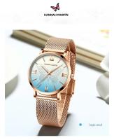 Reloj De Cuarzo Para Mujer Hannah Martin Diseño Original Con Mariposa 3D En Oro Rosa Cuerda De Acero Inoxidable Resistente Al Agua Y Al Choque - details 1