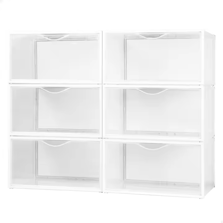 Cajas de almacenamiento de zapatos apilables y antivuelco para hogar, Cajas de zapatos plástico, Juego de organizadores de almacenamiento, Caja zapatero plástico, Organizador de zapatos apilable, Caja de zapatos transparente - 1