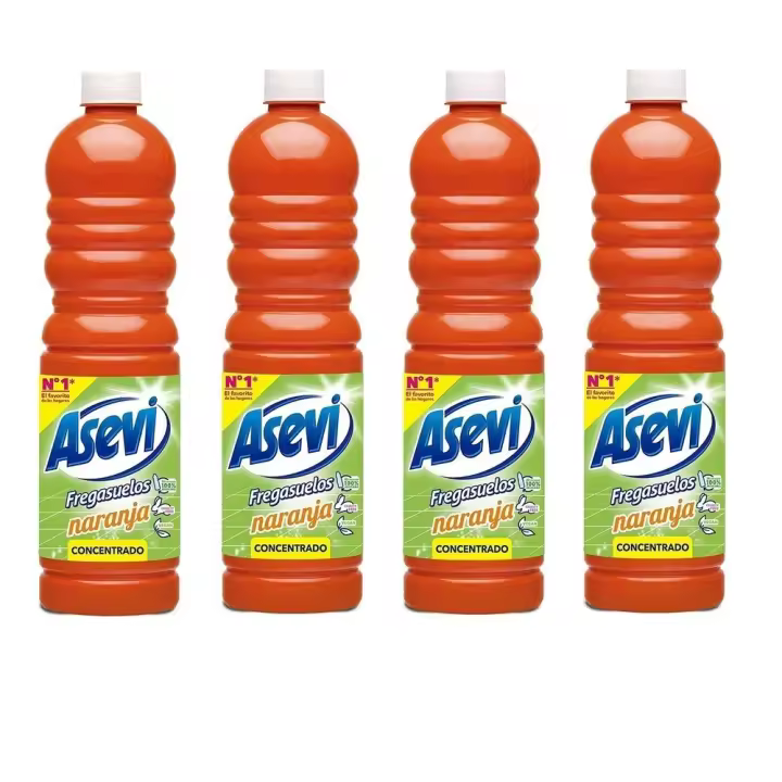 Asevi Fregasuelos Naranja Concentrado 900ml, Pack Ahorro 4x900ml  Perfume Intenso y Duradero, Fregasuelos Asevi - 1