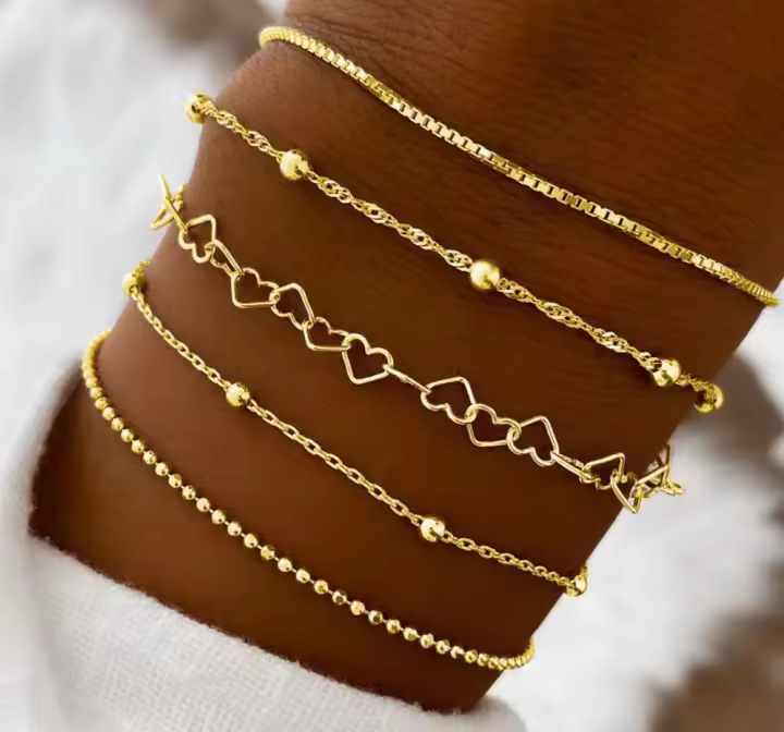 Juego De 11 Pulseras De Color Oro Punk Para Mujer Con Diseño De Corazón Y Cadena Cubana Pulsera Bohemia Moda Joyería Regalo - 1