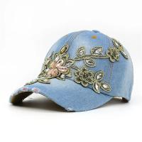 Gorro De Béisbol Para Mujer Con Bordado De Diamante Y Flor En Denim Protección Solar Ajustable Estilo Casual Verano - details 2