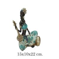 Gissed - Figura Decorativa de Mujer Africana con Instrumento, Diseño Elegante y Cultural, Ideal para Decoración de Hogar, Sala u Oficina, Estilo Étnico con Detalles en Dorado y Azul, Fabricada en Resina de Alta Calidad, Representación Artística Única. - details 1
