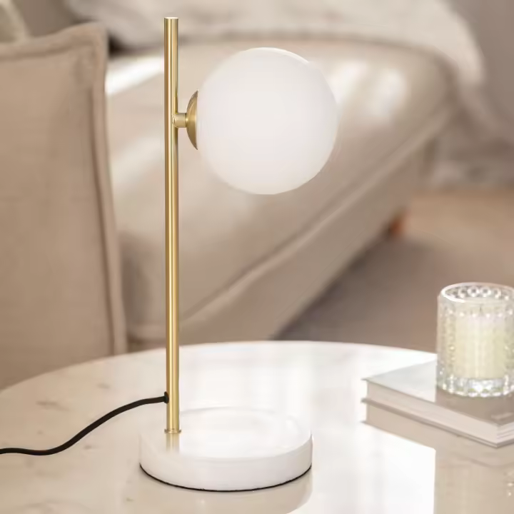 LEDKIA LIGHTING - Lámpara de Mesa Lune | Metal y Cristal | Estilo Moderno y Clásico | IP20 para Interior | Compatible con Bombilla G9, Blanco, Metal - 1