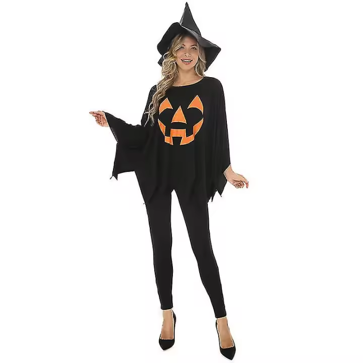 Conjunto de disfraz de calabaza de Halloween para adultos, capa de calabaza, poncho con sombrero - 1