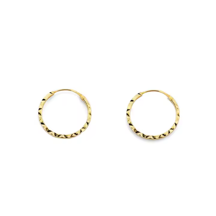 Pendientes Oro Amarillo 9K Aros Cuadrados Tallados 12 x 1 mm - Mondepetit - 1