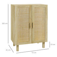 HOMCOM Aparador 2 Puertas de Rejilla de Ratán Aparador para Salón Nórdico con Estantes Ajustables para Comedor Entrada Dormitorio Natural 73x41x102 cm - details 2