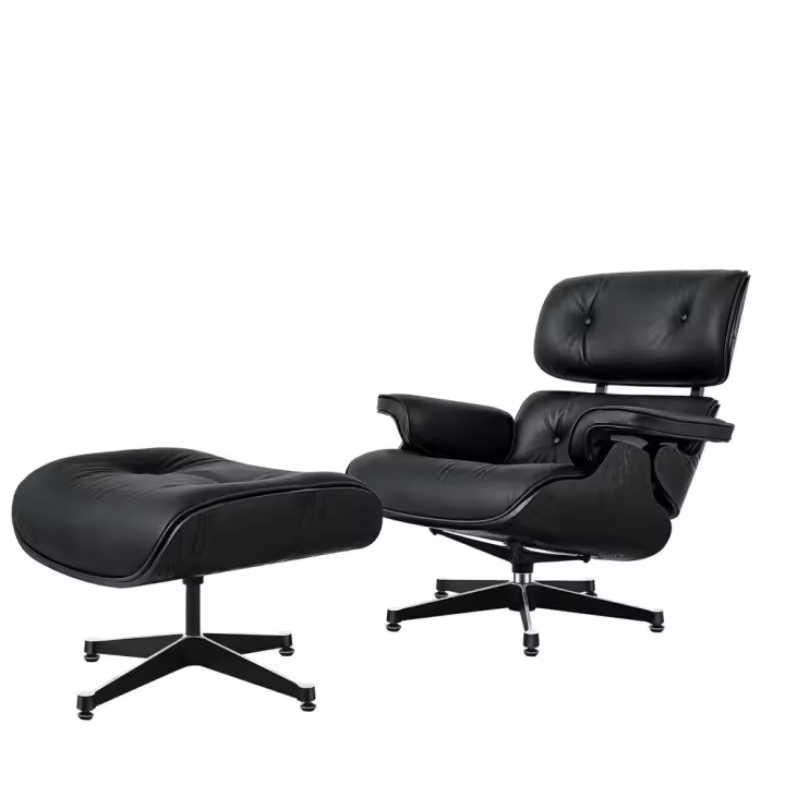 TY311 Classic Recliner Black Armchair Black Cowhide Black Big Head Foot Swivel Deck Chair Lounge Chair Furniture - 1