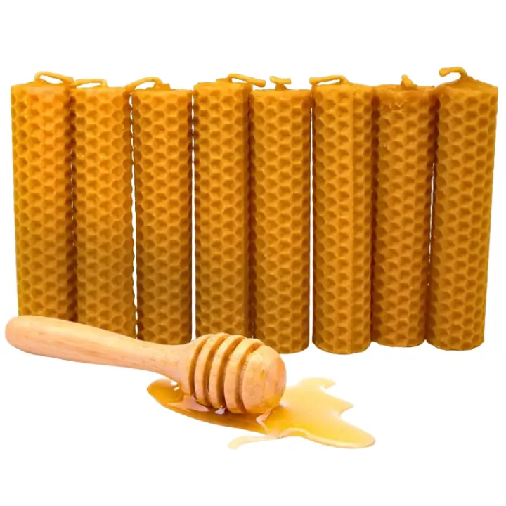 Pack 8 Velas de Cera de Abeja, Vela de Miel Hechas a Mano Autentica Cera 100% Natural de Abejas para Meditación o Relajación Medidas 10x2cm Aprox. para Iluminar Estancias - 1
