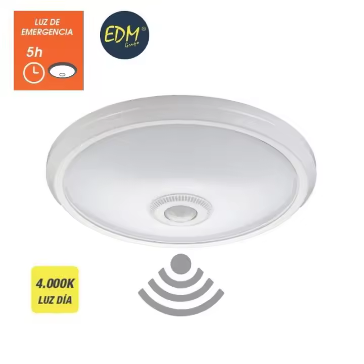 Aplique led de superficie con sensor y luz de emergencia ip20 16w 96 leds 4000k luz día EDM - 1