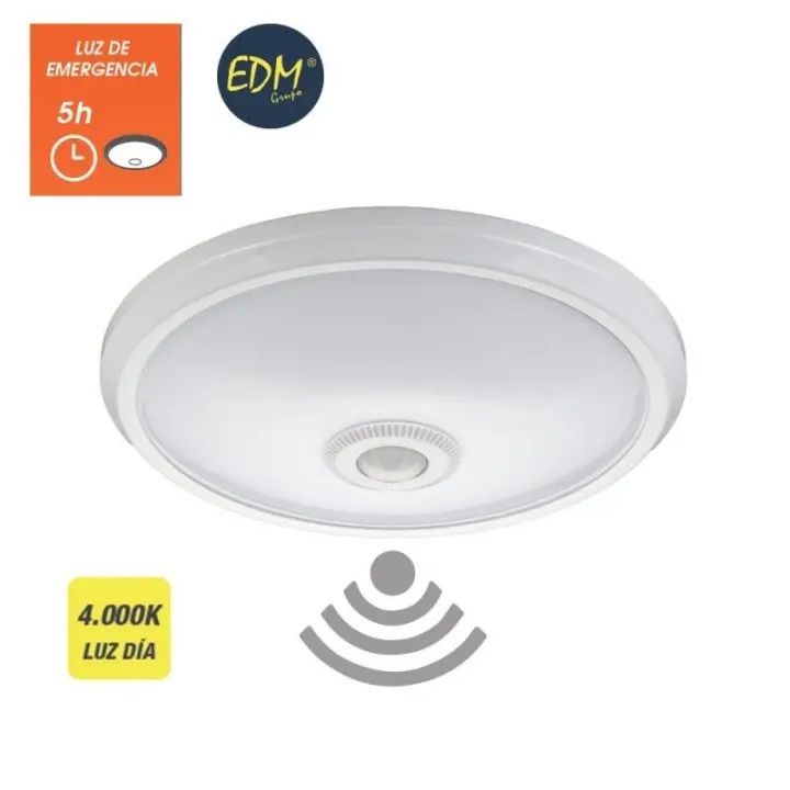 Aplique led de superficie con sensor y luz de emergencia ip20 16w 96 leds 4000k luz día EDM - 1