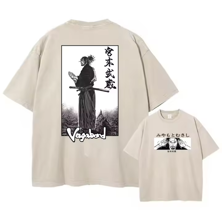 Camiseta De Manga Corta Para Hombre Estilo Harajuku Vintage Con Estampado De Anime Vagabond Cotton Suave Camiseta Casual De Verano Top Holgado - 1