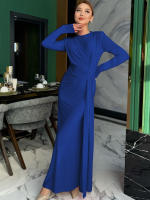 Vestido Maxi Dulzura Elegante Y Sólido Con Hombros Acentuados Y Cintura Definida Para Fiesta De Noche Mujer Otoño Invierno - details 14