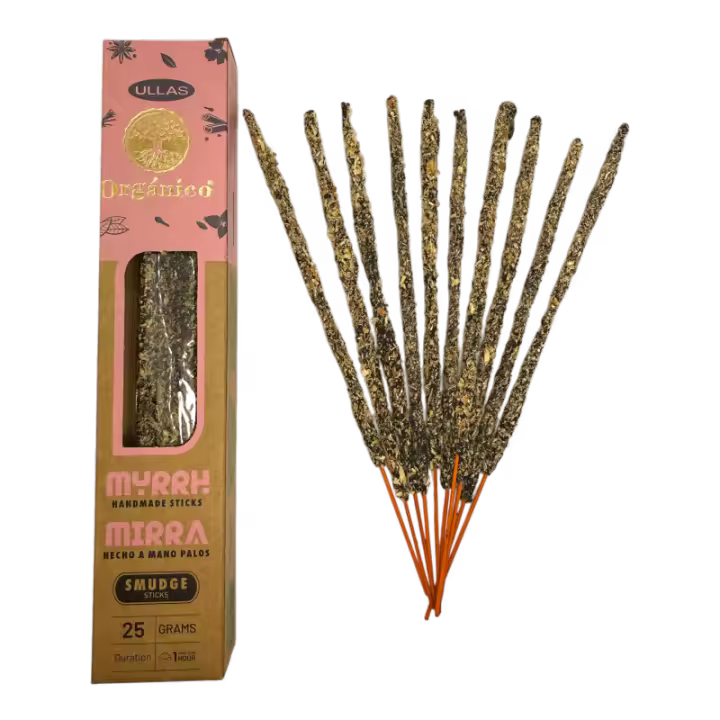 Incienso Ullas de Mirra - Myrrh - ULLAS - Hecho a mano - 25gr - Hecho en India - 100% Natural - ULLAS Incienso Orgánico - 1