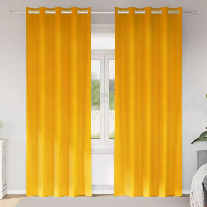 Cortinas Opacas de vidaXL con Ojales 2 pcs Mostaza Amarillo Terciopelo - 1