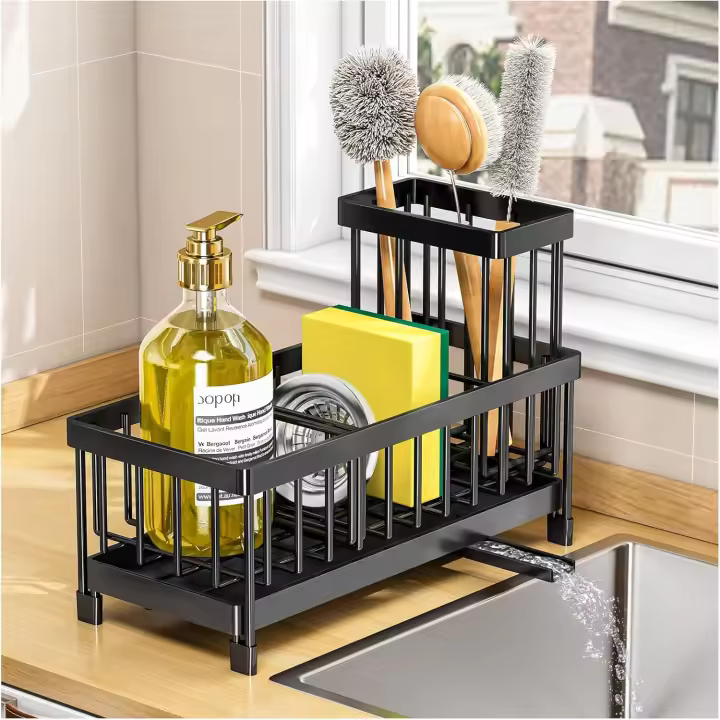 Soporte para esponja para fregadero de cocina, organizador de fregadero de cocina de acero inoxidable 304 resistente a la corrosión, organizadores para dispensadores de jabón, 1 pieza - 1