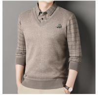 Suéter De Poliéster Para Hombre Con Cuello Polo Y Rayas Gris Oscuro Acolchado Y Cálido Para Otoño E Invierno Moda Coreana - details 1