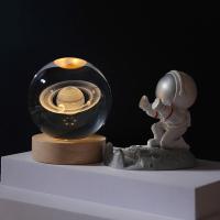 Lámpara De Noche 3D Cristal Sférico De Luna Con Astronauta Y Sistema Solar Grabado Con Láser Regalo De Cumpleaños Decoración De Galaxia - details 5