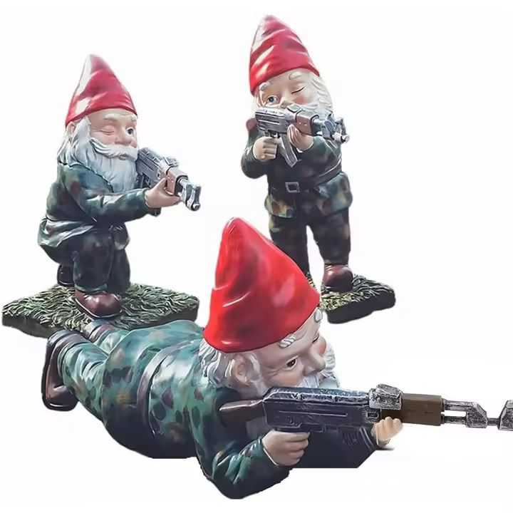 Gnomos militares, estatuas de gnomos de jardín de 15 cm, 3 divertidas decoraciones de gnomos militares para jardín, decoración de interior y exterior, regalos de broma - 1