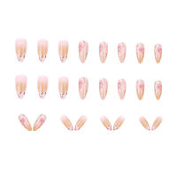 24pcs/set Uñas Postizas Largas Medias Falsas De Cuadrado Ballet Con Flores Y Mariposa Azul Verde Para La Temporada De Primavera Y Verano - details 34