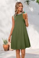 Vestido Mini Casual Sin Mangas Para Mujer Verano 2025 Estilo Suelto Cuello Redondo Decoración Sencilla Fibra Sintética - details 2