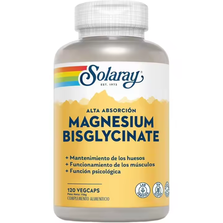 SOLARAY Magnesio Bisglycinato 120 Vegcaps - Fórmula mejorada de Magnesio Glycinato - 1