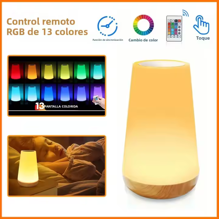 Lámpara De Mesa Cambio De Color 13 RGB Control Remoto Toque Dimmable Portátil Lámpara De Noche USB Recargable Luz De Mesa Para Cama - 1