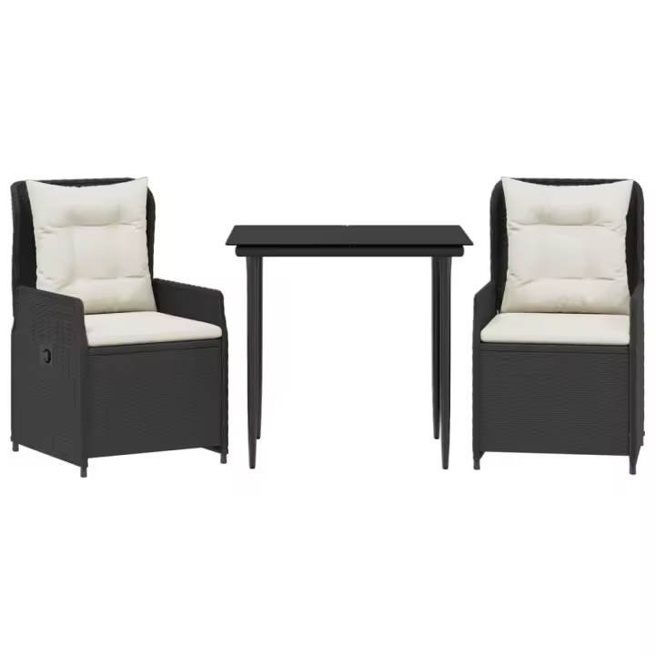 vidaXL Set comedor de jardín 3 pzas con cojines ratán sintético negro - 1