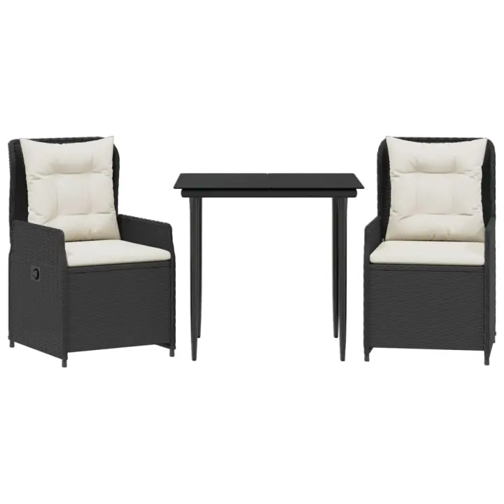vidaXL Set comedor de jardín 3 pzas con cojines ratán sintético negro - 1