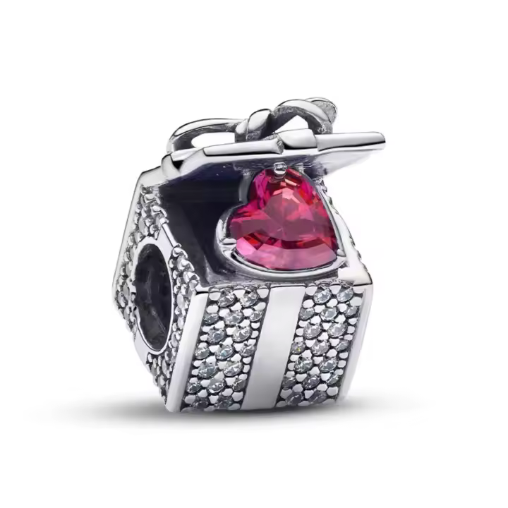 PANDORA - Caja de regalo brillante con lazo de amor rojo, exquisita pulsera de cuentas DIY, regalo de cumpleaños y vacaciones 793603C01 - 1