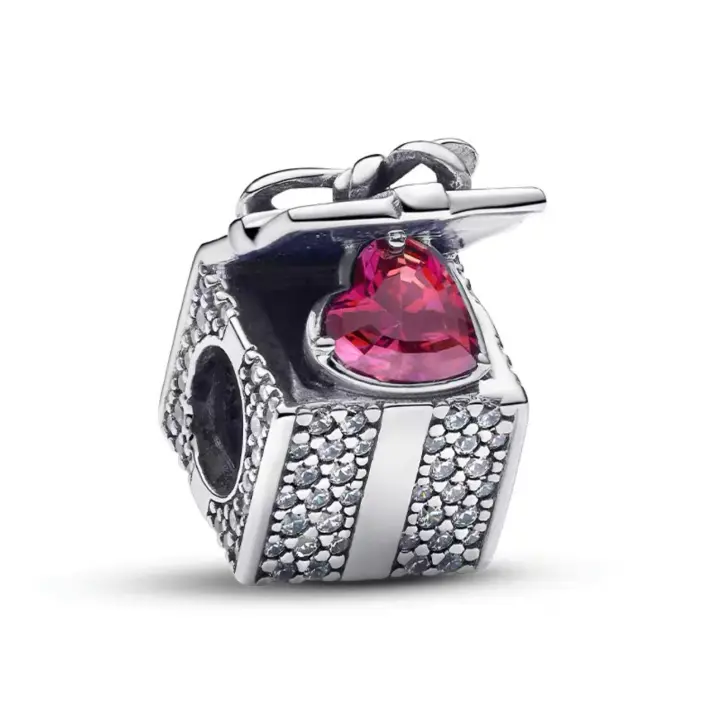 PANDORA - Caja de regalo brillante con lazo de amor rojo, exquisita pulsera de cuentas DIY, regalo de cumpleaños y vacaciones 793603C01 - 1