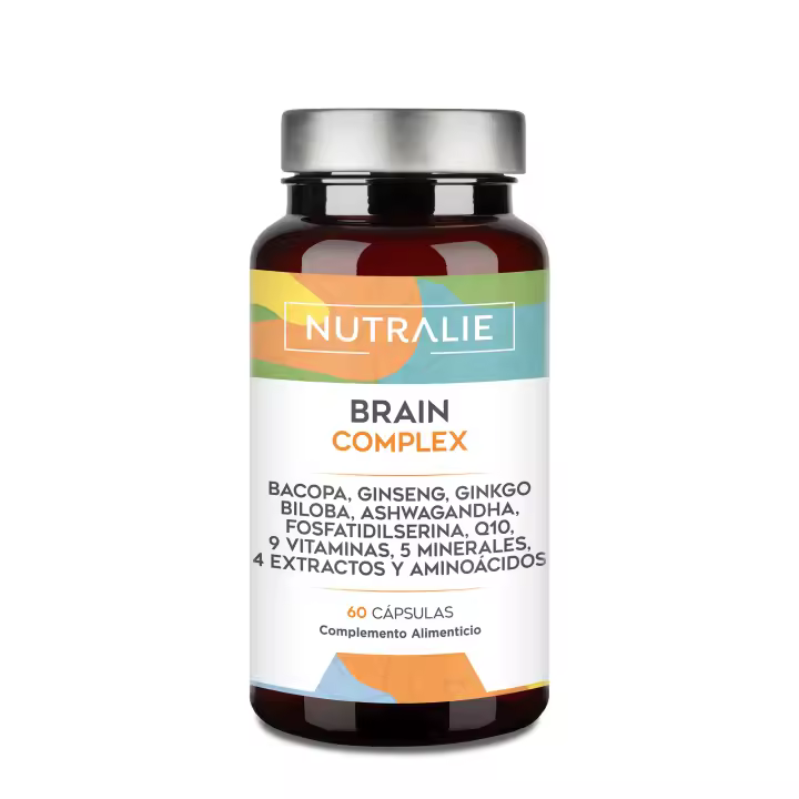 Nootropico Brain Complex -  Memoria y Concentración - Bacopa Monnieri, Ginkgo Biloba, Colina, Ginseng , L-Tirosina + Vitaminas - Brain Complex 60 Cápsulas Nutralie - 1
