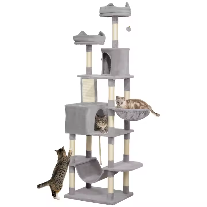 PawHut Árbol Rascador para Gatos Grande Altura 206 cm Árbol para Gatos Torre para Gatos con Plataformas Cuevas Bolas Colgantes y Hamacas - 1