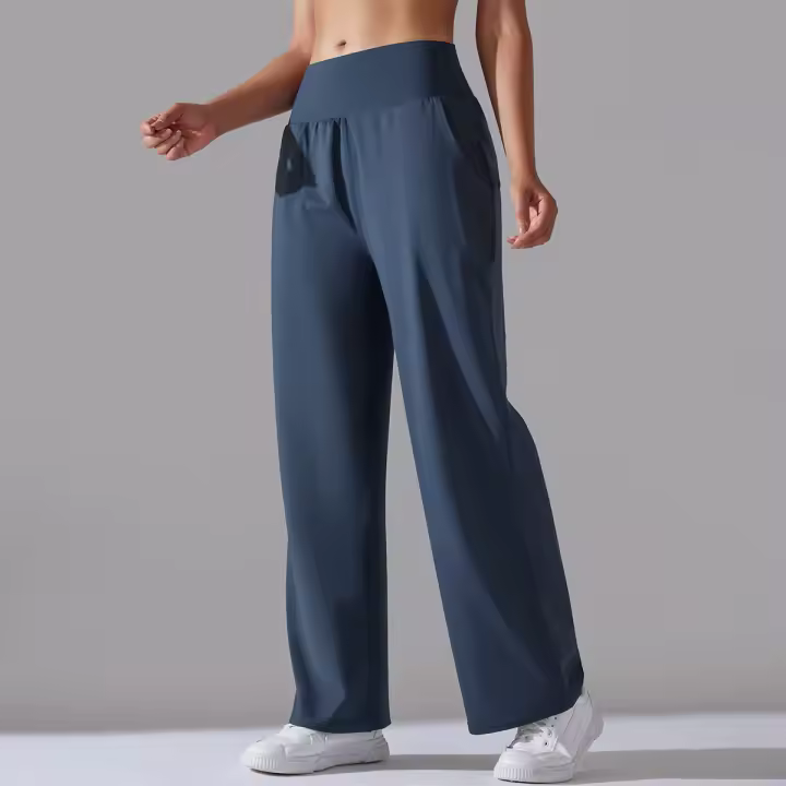 Pantalones Rectos De Pierna Ancha Para Mujer Casual Pantalones De Oficina Cintura Alta Holgados Para Danza Leggings Sin Costuras De Nylon - 1