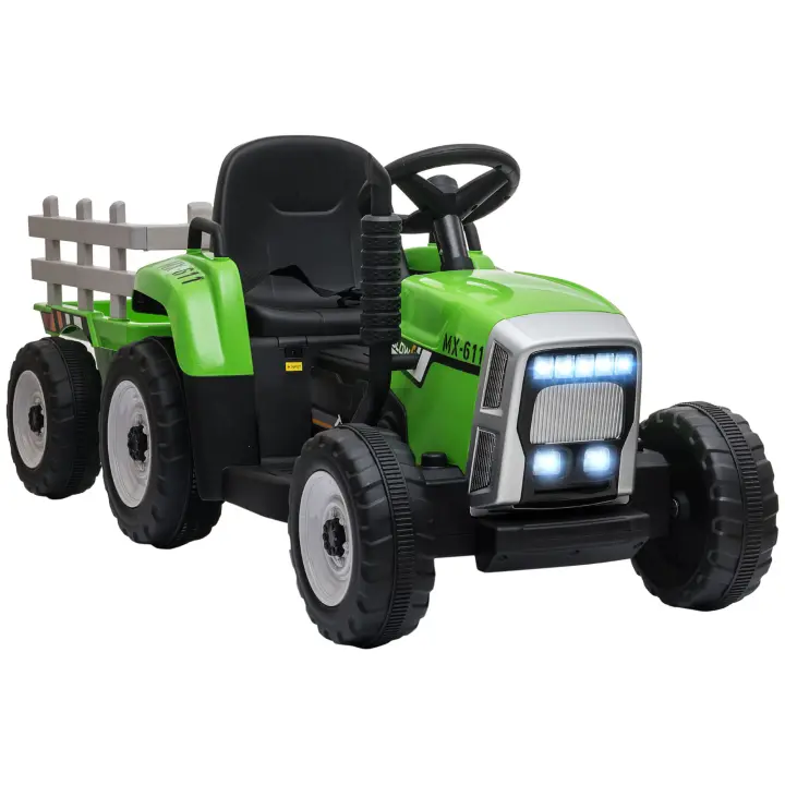 HOMCOM Tractor Eléctrico con Remolque Desmontable Coche Eléctrico para Niños 3-6 Años con Control Remoto Música MP3 Pantalla Luces y Cinturón de Seguridad 136,5x50x52,5 cm - 1