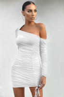 Vestido De Mujer Con Hombro Solo Largo Manga Completa Ajustado Cintura Natural Mini Vestido Para Fiesta Noche Club Sexy - details 8