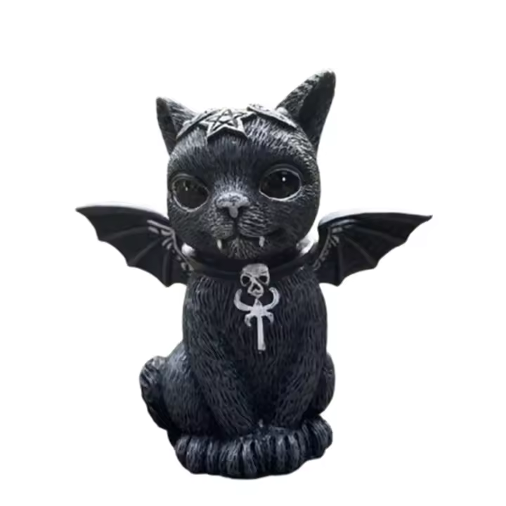 Estatua de gato mágico de resina, gato negro, vampiro, demonio, gato, césped, oficina, decoración de jardín de Halloween - 1