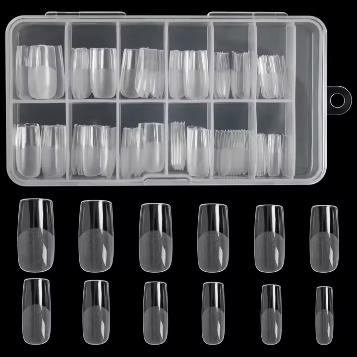 120 PCS De Tiras De Uñas Postizas Cuadradas De Gel Suave Transparente En 12 Tamaños Para Extensión De Uñas Falsas Estilo Francés - 1