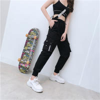 Pantalones De Cargo Negros Para Mujer Casual High Waist Loose Hip Hop Pantalones Coreanos Punk Capri Streetwear Femme - details 2