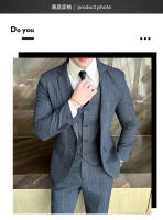 Traje De Tres Piezas Para Hombre Estilo Coreano Moda Ajustada Formal Boda Elegante Conjunto Chaqueta Pantalón Cuello Redondo - details 4