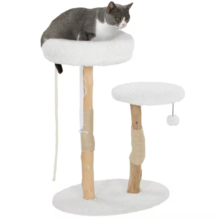 PawHut Árbol para gatos, 85 cm, árbol para trepar gatos, con cama, postes rascadores, plataforma para saltar, pelota y cuerda de juego, para interior, color blanco - 1