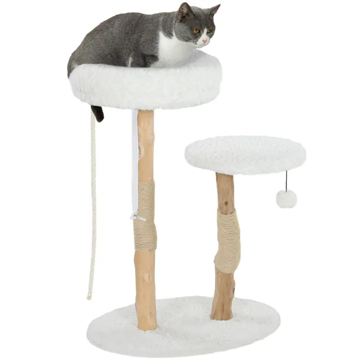 PawHut Árbol para gatos, 85 cm, árbol para trepar gatos, con cama, postes rascadores, plataforma para saltar, pelota y cuerda de juego, para interior, color blanco - 1