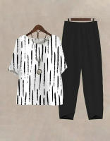 Conjunto De Moda Para Mujer Con Manga Corta Y Estampado Top Y Pantalones Elásticos Casual Ropa Suelta Para El Día Traje De Pista - details 0
