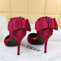 Sandalias Elegantes De Satén Para Mujer Verano Con Nudo De Mariposa Bajo Tacón 8cm 10cm Bota Larga De Boda Rojo Tinto Zapatos Bigtree - details 11