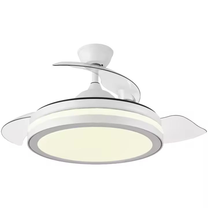 Bonplus BP Ventilador de Techo con Luz Blanco Aspas Retractiles, 3000K-6500K, Mando a Distancia, Ventilador Eléctrico, 6 velocidades, 3 tonalidades, Memoria de Luz, Silencioso y Fácil de Usar, Función Verano-Invierno - 1