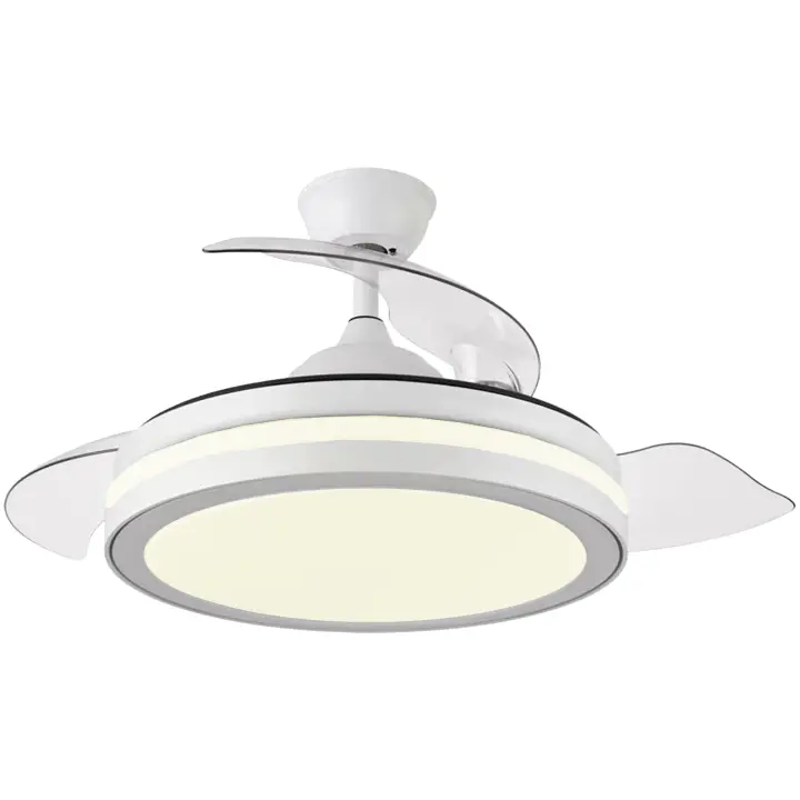 Bonplus BP Ventilador de Techo con Luz Blanco Aspas Retractiles, 3000K-6500K, Mando a Distancia, Ventilador Eléctrico, 6 velocidades, 3 tonalidades, Memoria de Luz, Silencioso y Fácil de Usar, Función Verano-Invierno - 1