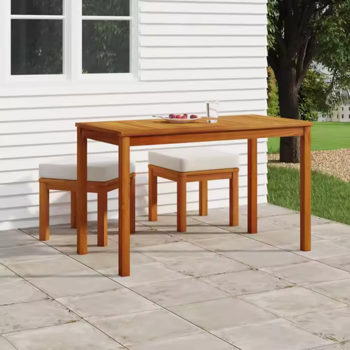 vidaXL Set de comedor para jardín 3 piezas con cojines madera acacia en color de cojín Gris/Crema | acolchados duraderos para sofás de jardín terraza exterior - 1