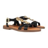 Sandalia Mujer Plana de Piel con Adornos Dorados - Marila Bani (Negro) Eleva tus looks de verano con la combinación perfecta de artesanía y diseño contemporáneo. Esta sandalia de la marca Marila destaca por su elegancia atemporal y un confort excepcional, - details 0