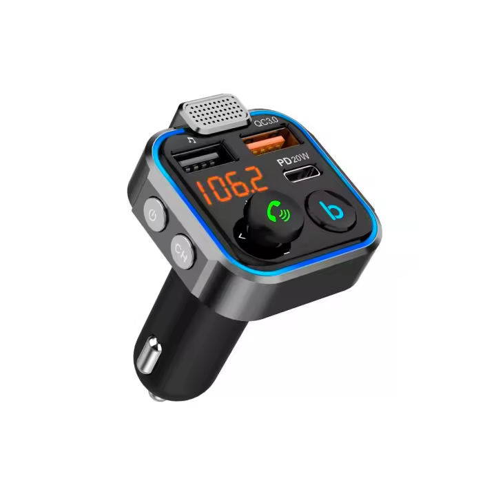 Transmisor FM Bluetooth 5.0 para Coches - 3 Puertos Carga USB QC3.0 + Tipo C 20W - 1