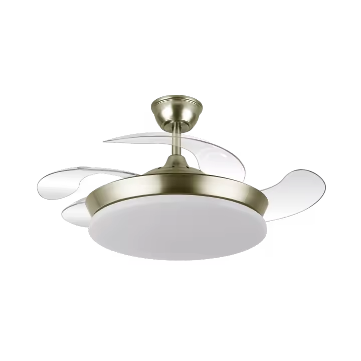 Ventilador Dc Tridente Mini 59w Cuero 4aspas Desplegable. 91d 6980lm Reg.intensidad Remoto+temporizador+memoria 3000-4000-6000k - 1